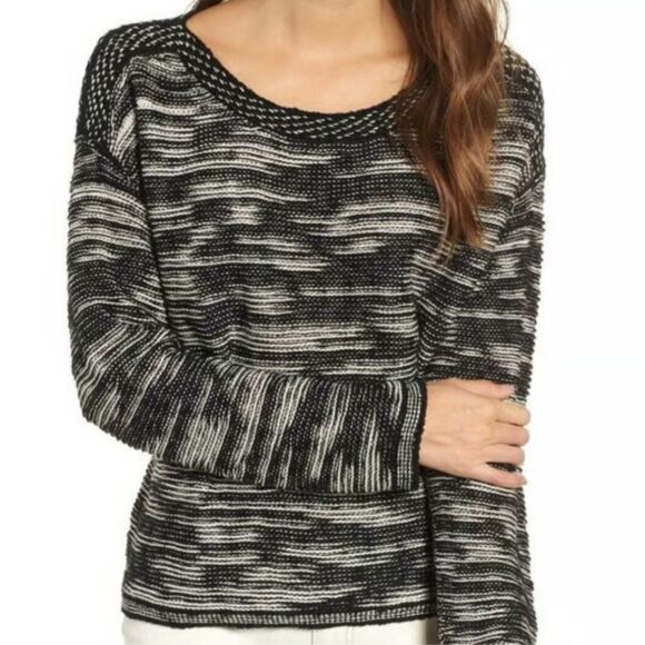 Eileen Fisher Organic Cotton Lightweight Woven Sweater Marled Black & White M - Picture 1 of 13
